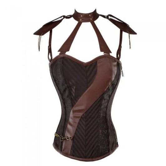 Steampunk Corset With Faux Leather Cage Straps - Fashion Leather Jackets USA - 3AMOTO