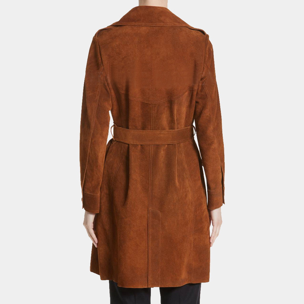 Suede Leather Trench Coat for Women