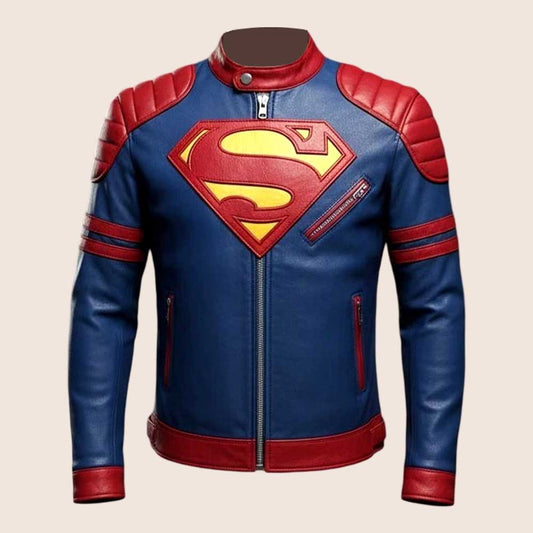 Superman S Shield Blue and Red Leather Motorcycle Jacket - 3amoto shop