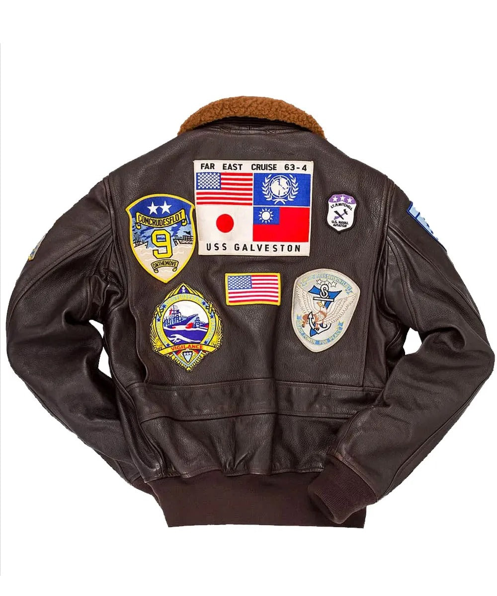 Top Gun Tom Cruise Bomber Leather Jacket with Removable Fur