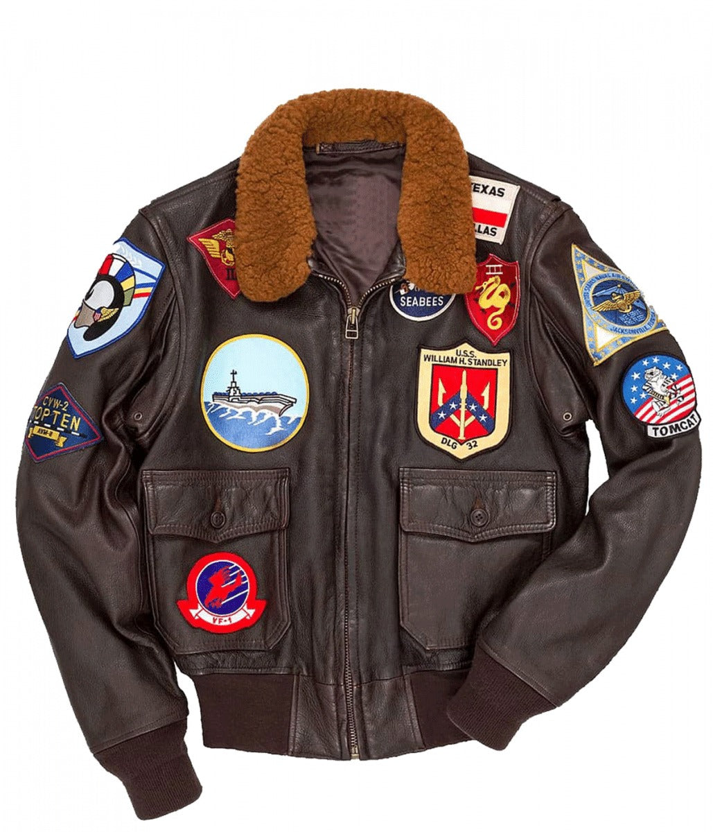 Top Gun Tom Cruise Bomber Leather Jacket with Removable Fur