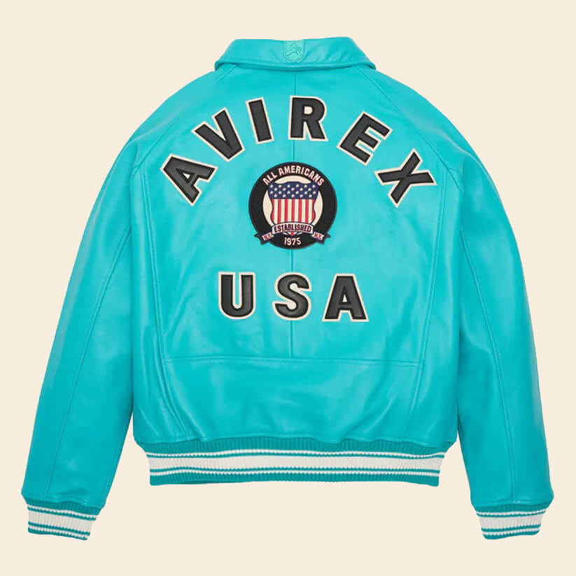 Turquoise Bomber Avirex Jacket - Premium Icon Leather Jacket