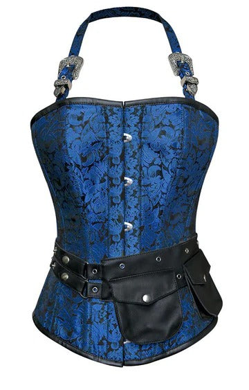 Turquoise Corset with Strap and Faux Leather Pouch