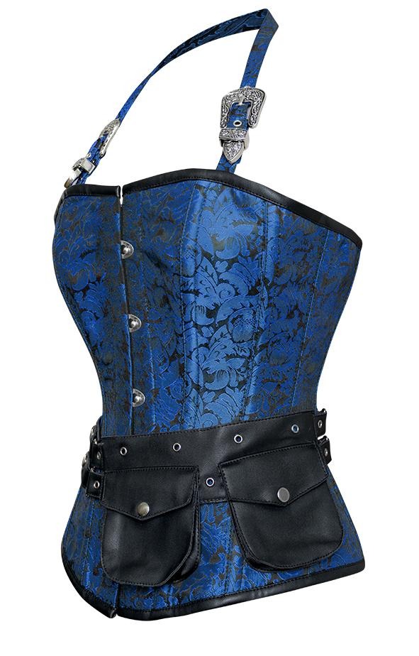 Turquoise Corset with Strap and Faux Leather Pouch