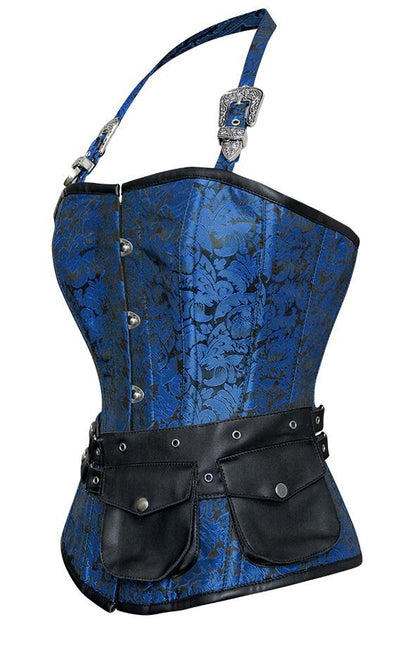 Turquoise Corset with Strap and Faux Leather Pouch