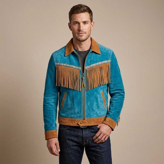 Turquoise Suede Fringe Western Jacket - 3amoto shop