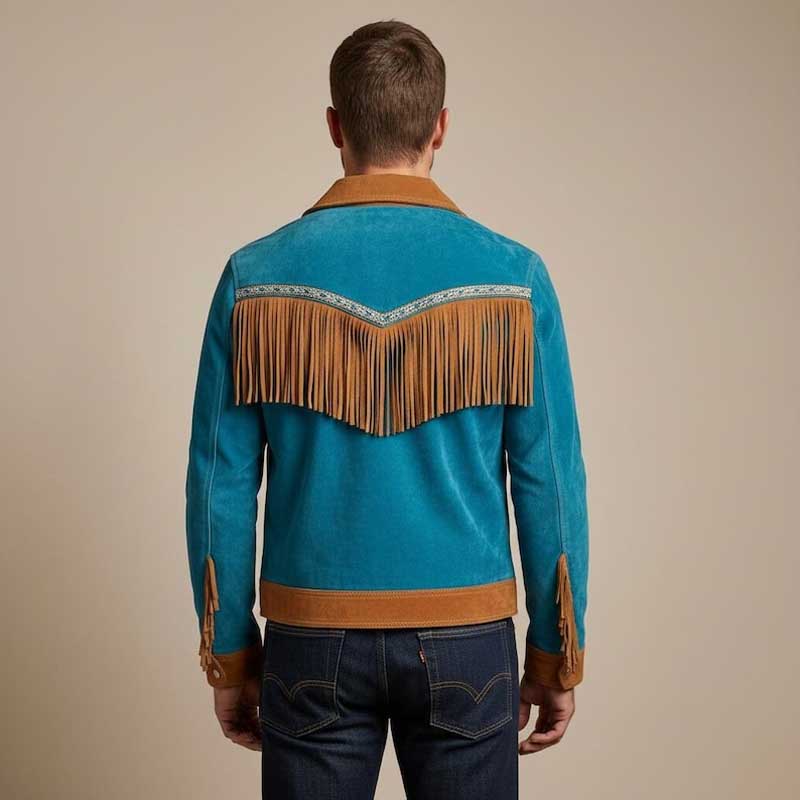 Turquoise Suede Fringe Western Jacket