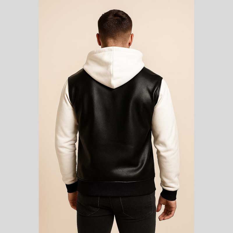 Two Tone Black White Sheep Leather Hoodie Jacket