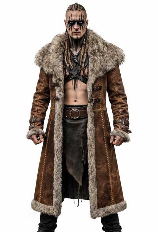 Viking Suede Fur Trim Tunic Coat for Men - 3amoto shop