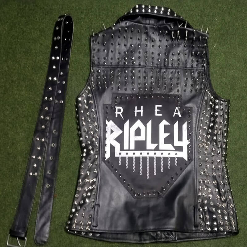 WWE Rhea Ripley Studded Leather Vest - Black Leather Vest