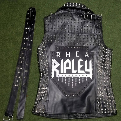 WWE Rhea Ripley Studded Leather Vest