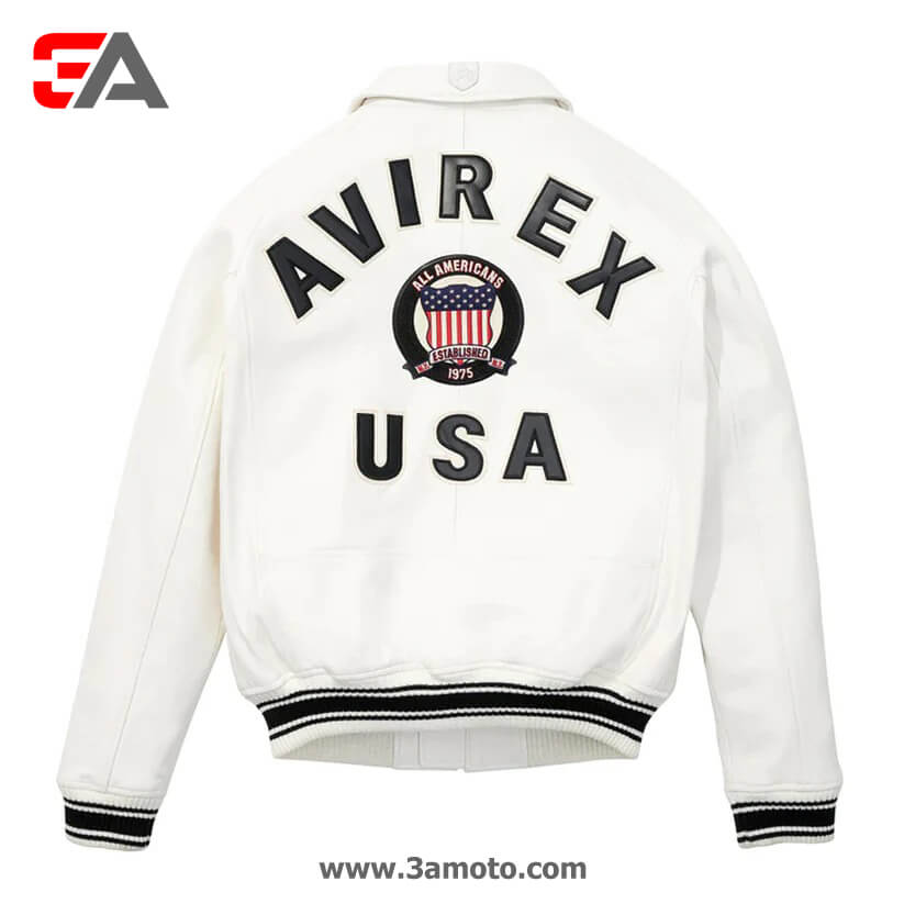 White Avirex Bomber Jacket - Iconic Leather Jacket | 3amoto