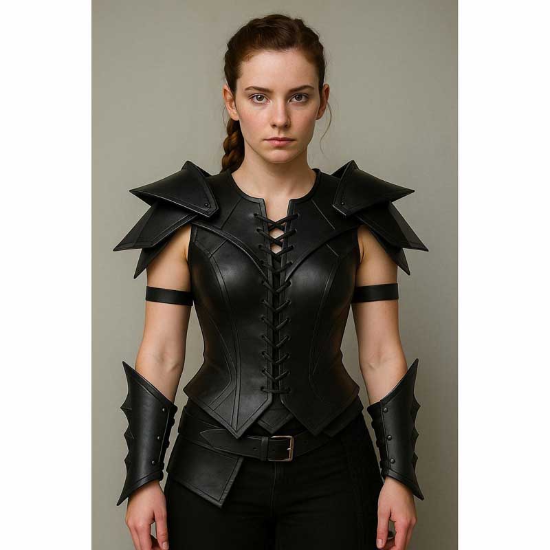 Women Black Leather Armor Gothic Cosplay Set