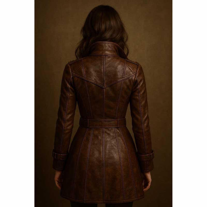Women Vintage Brown Lambskin Leather Coat