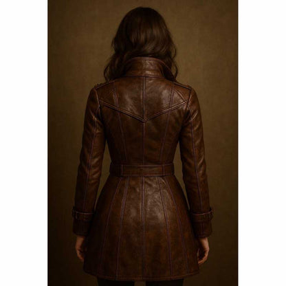 Women Vintage Brown Lambskin Leather Coat