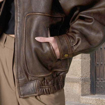 Women's chocolate brown jacket with two large front patch pockets