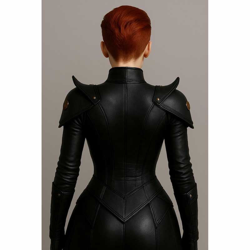 Womens Black Leather Corset Armor Jacket Gothic Style