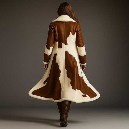 Womens Hair On Cowhide Leather Trench Coat Western Duster