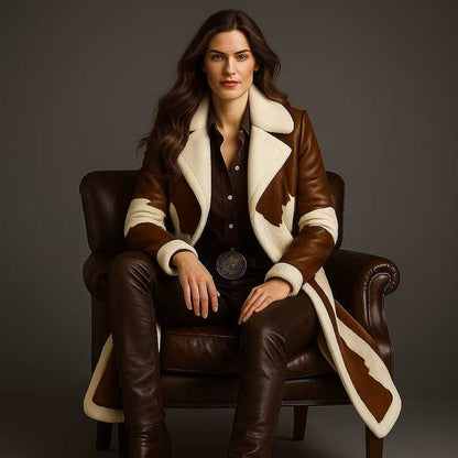 Womens Hair On Cowhide Leather Trench Coat Western Duster