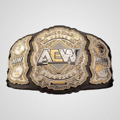 AEW World Championship belt replica with detailed center plate
