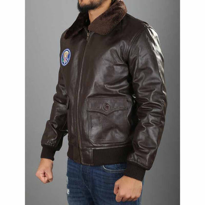 Men's Brown Sheepskin Air Force One Inspired A2 Flight Jacket with Shearling Collar