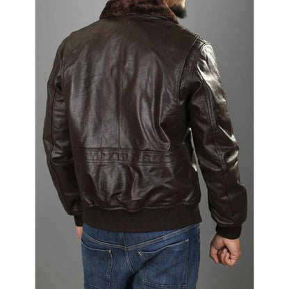 Men's Brown Sheepskin Air Force One Inspired A2 Flight Jacket with Shearling Collar
