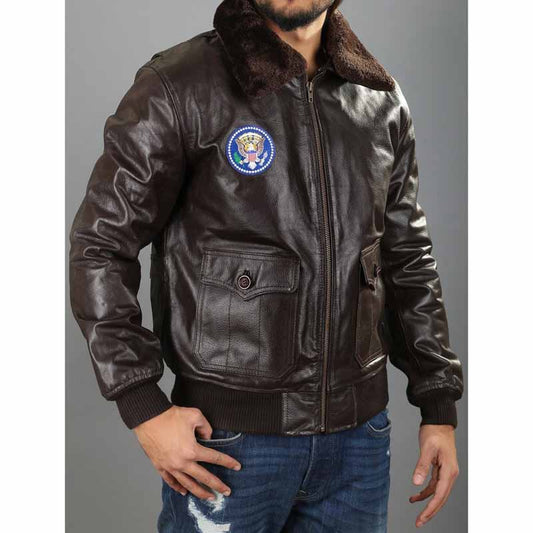 Men's Brown Sheepskin Air Force One Inspired A2 Flight Jacket with Shearling Collar - 3amoto shop