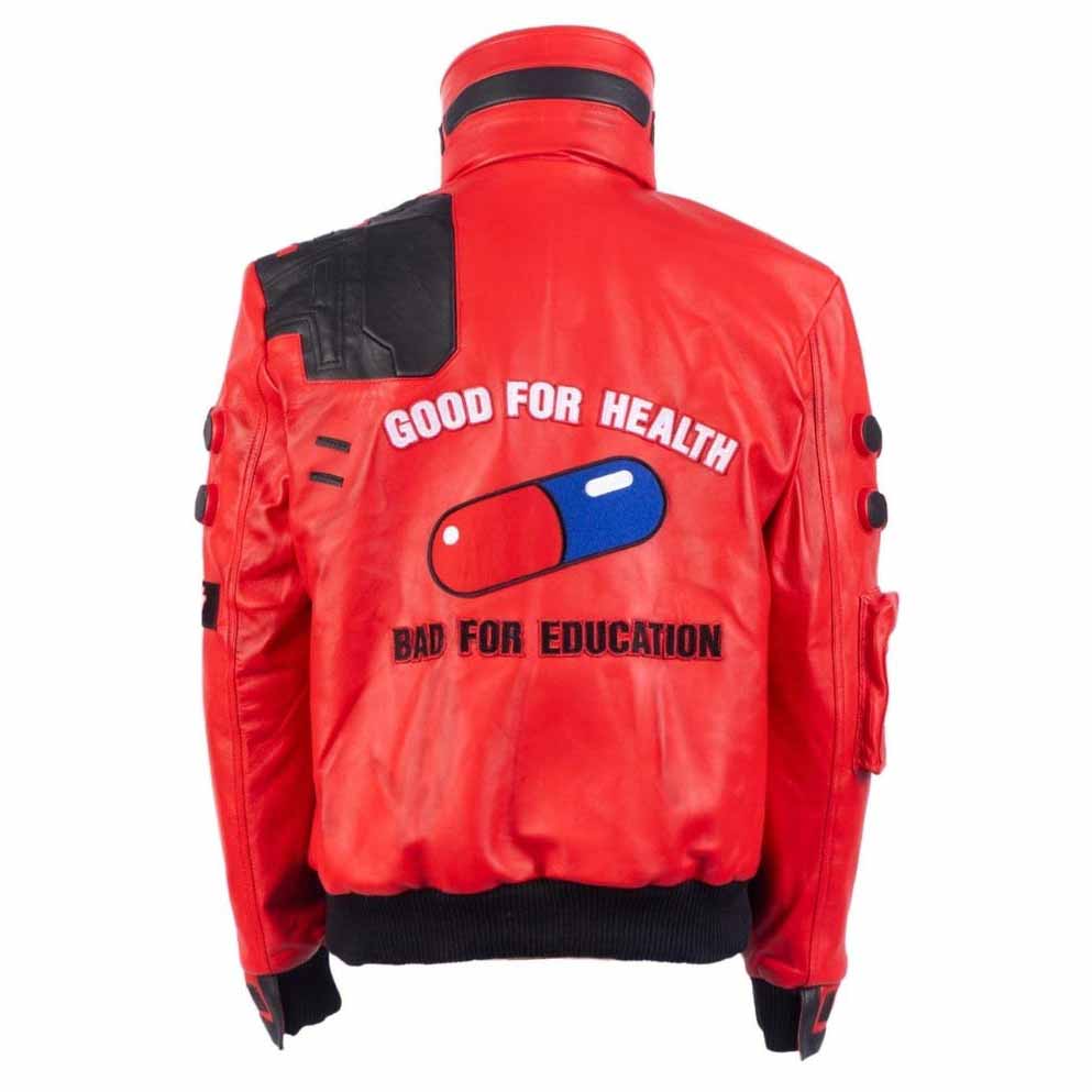 Men Red Genuine Sheepskin Leather Jacket with Akira Kaneda Capsule Biker Style