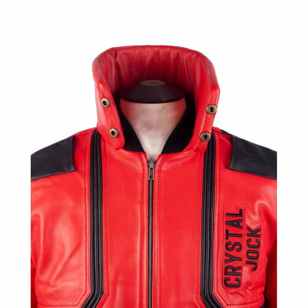 Men Red Genuine Sheepskin Leather Jacket with Akira Kaneda Capsule Biker Style