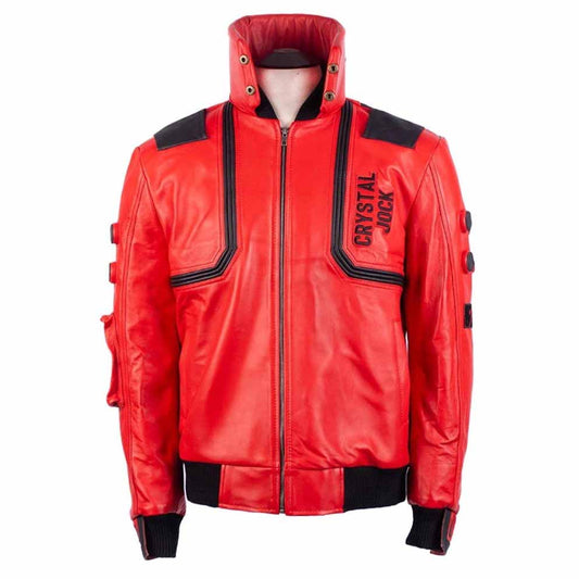 Men Red Genuine Sheepskin Leather Jacket with Akira Kaneda Capsule Biker Style - 3amoto shop