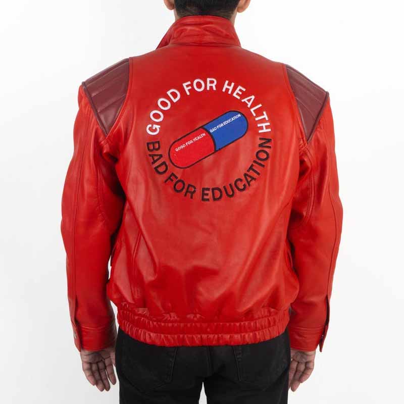 Men Red Leather Moto Jacket with Akira Kaneda Cyberpunk Anime Style