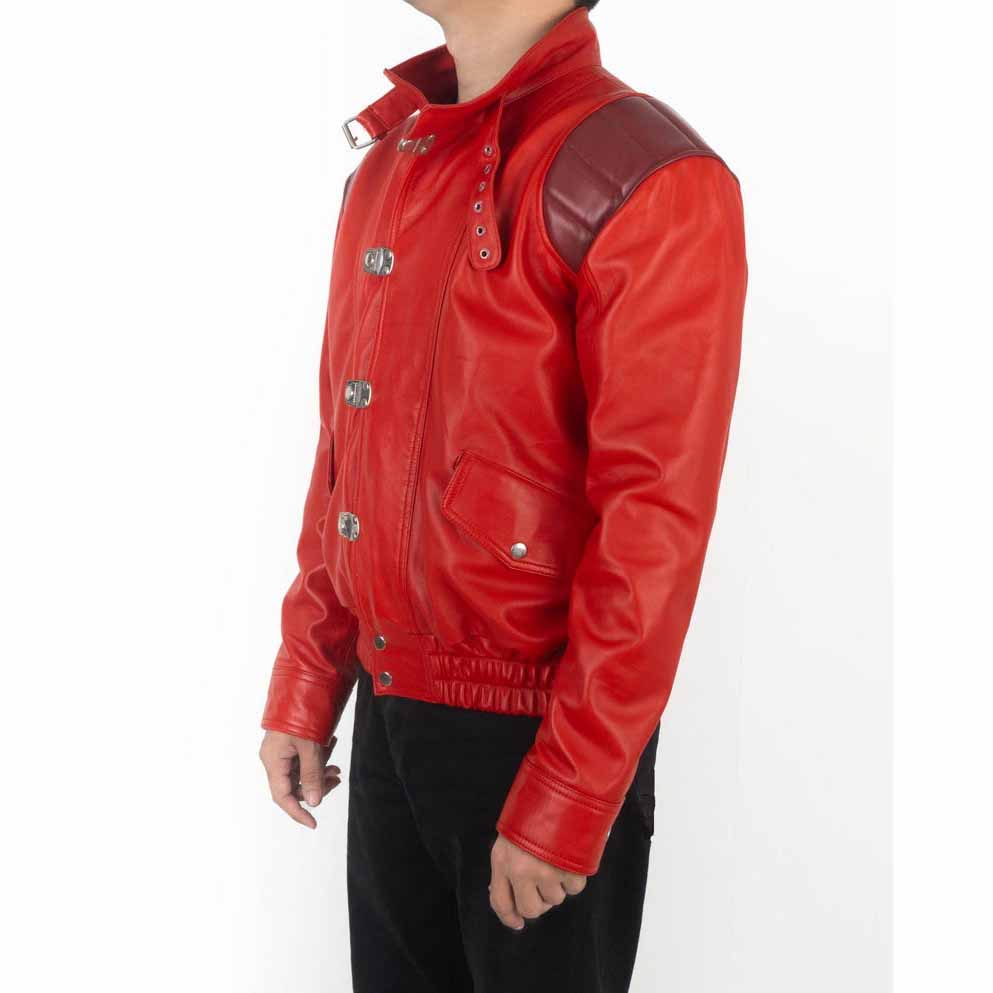 Men Red Leather Moto Jacket with Akira Kaneda Cyberpunk Anime Style
