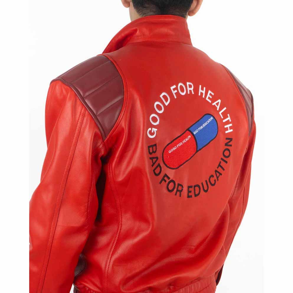 Men Red Leather Moto Jacket with Akira Kaneda Cyberpunk Anime Style