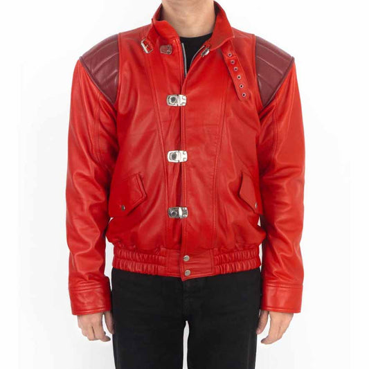 Men Red Leather Moto Jacket with Akira Kaneda Cyberpunk Anime Style - 3amoto shop