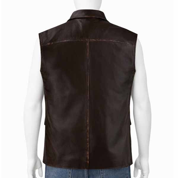 Men Brown Distressed Leather Vest with Allan Quatermain Vintage Style