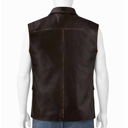 Men Brown Distressed Leather Vest with Allan Quatermain Vintage Style