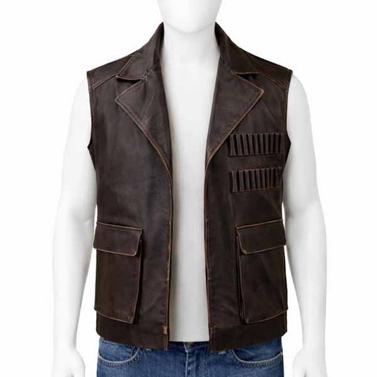 Men Brown Distressed Leather Vest with Allan Quatermain Vintage Style - 3amoto shop
