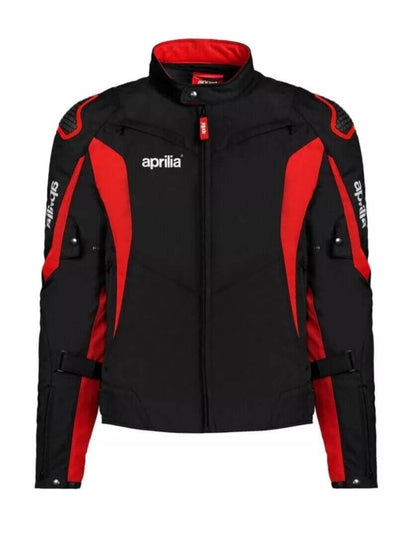 Aprilia Racing motorcycle CE armored jacket in black and red front view