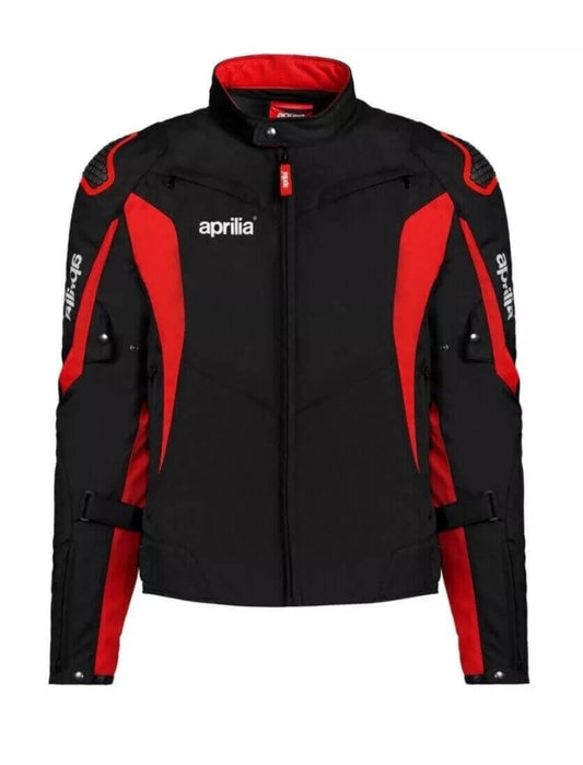 Aprilia Racing motorcycle CE armored jacket in black and red front view - 3amoto shop