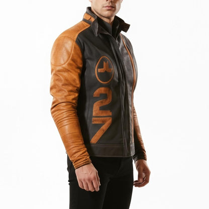 Ryder inspired black leather jacket with orange accents