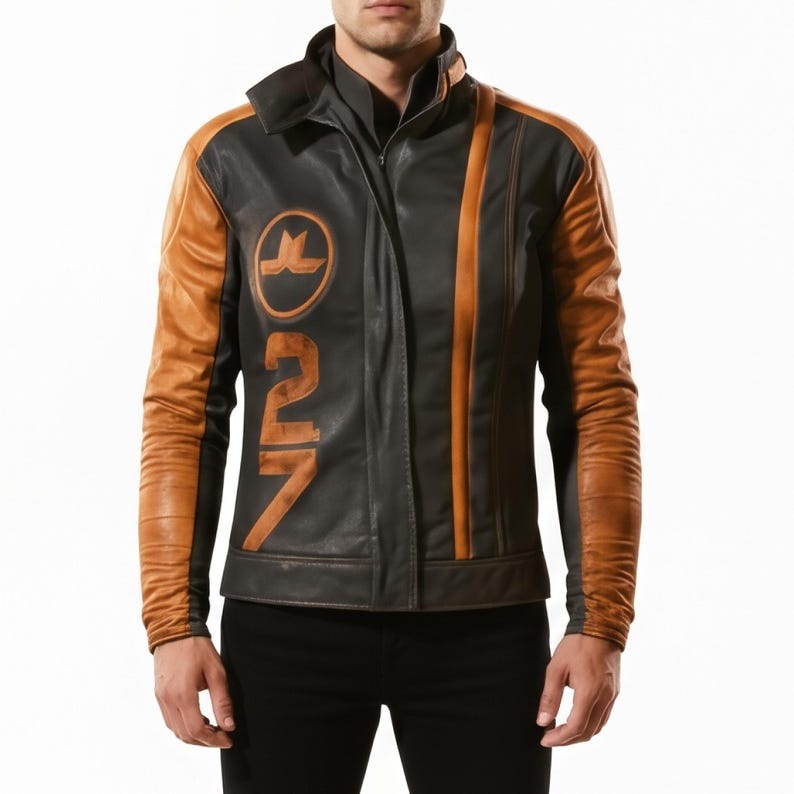 Arc Raiders Ryder orange and black leather jacket
