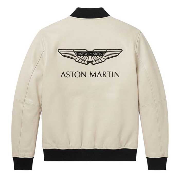 Handmade cream leather Aston Martin racing bomber jacket