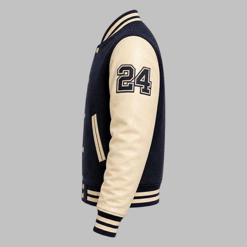 basketball embroidery detail on varsity jacket