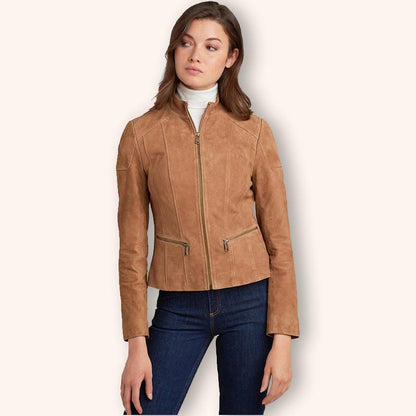 best Women's Tan Brown Suede Leather Biker Jacket