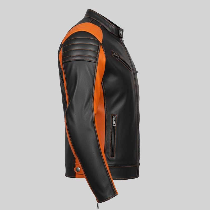 Black Orange Leather Racing Jacket