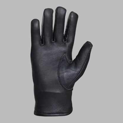 Luxury black leather glove featuring insulated warm interior lining