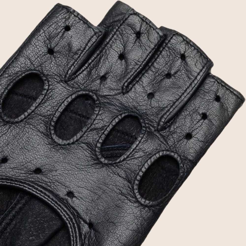Black leather glove with fingerless design