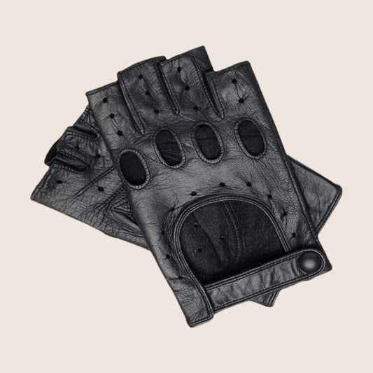Black Leather Fingerless Driving Gloves for Men and Women - 3amoto shop
