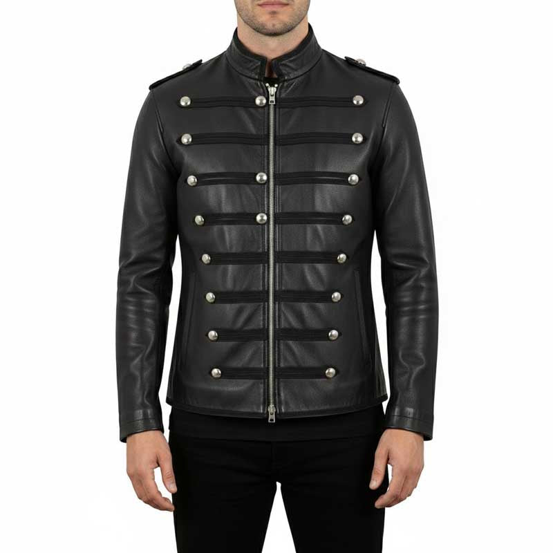 Black full-grain leather Harington military jacket for men