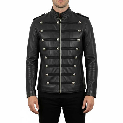 Black full-grain leather Harington military jacket for men